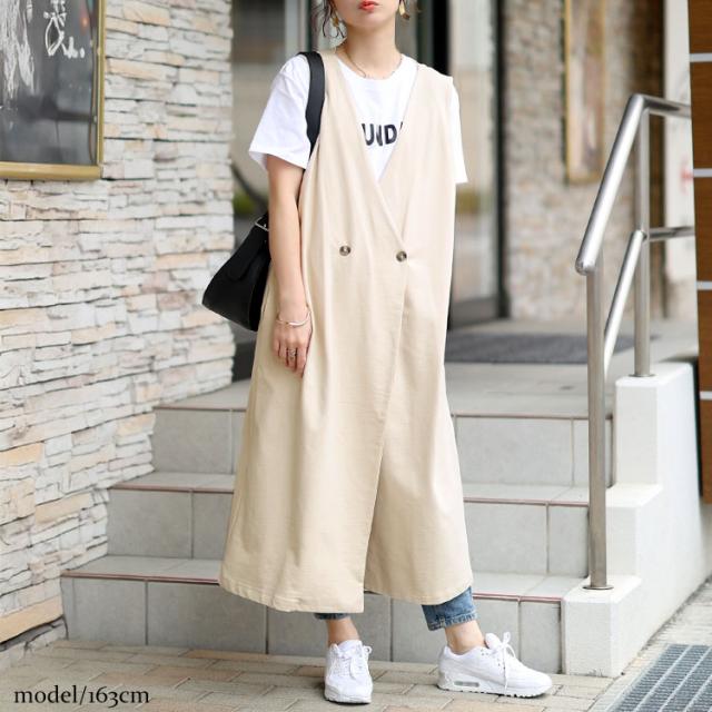 深Vネックダブルボタンロングベスト