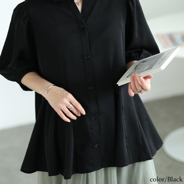 キーネックボリュームフレアブラウス