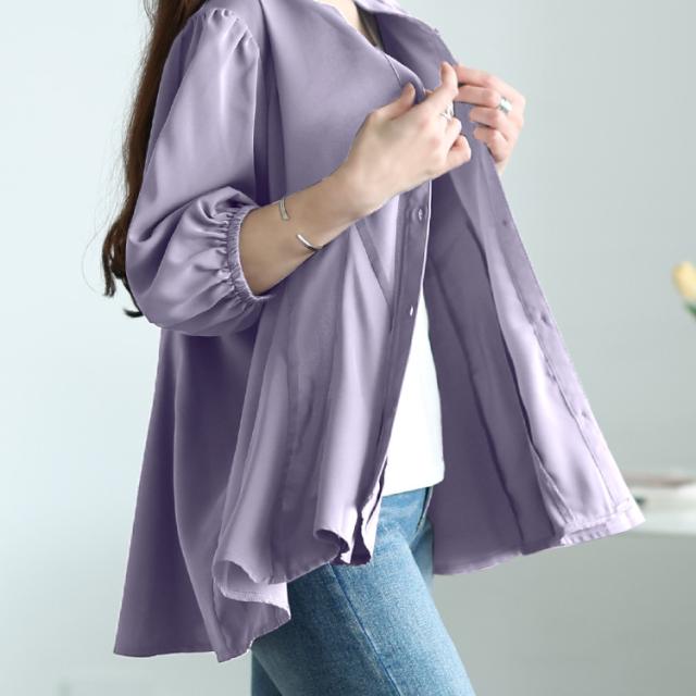 キーネックボリュームフレアブラウス