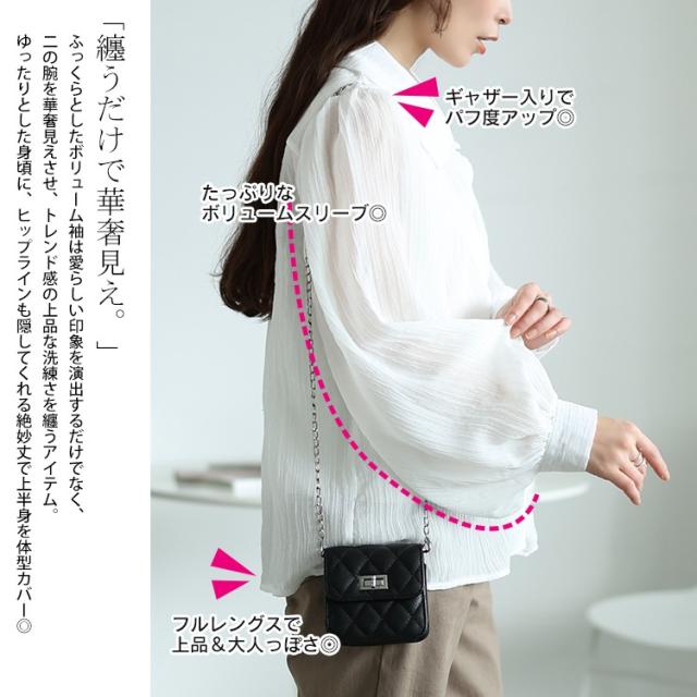 ボリュームスリーブシワ加工シアーシャツ