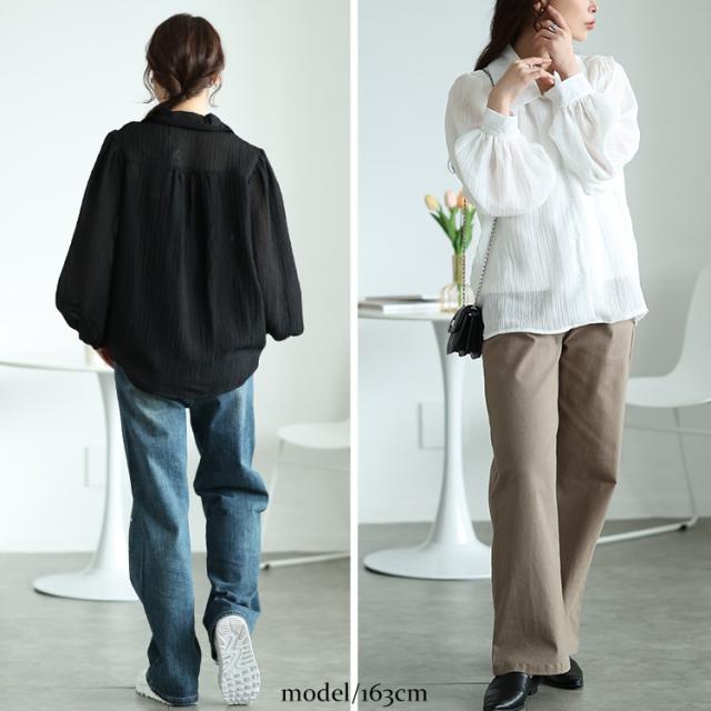 ボリュームスリーブシワ加工シアーシャツ