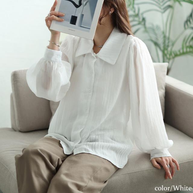 ボリュームスリーブシワ加工シアーシャツ