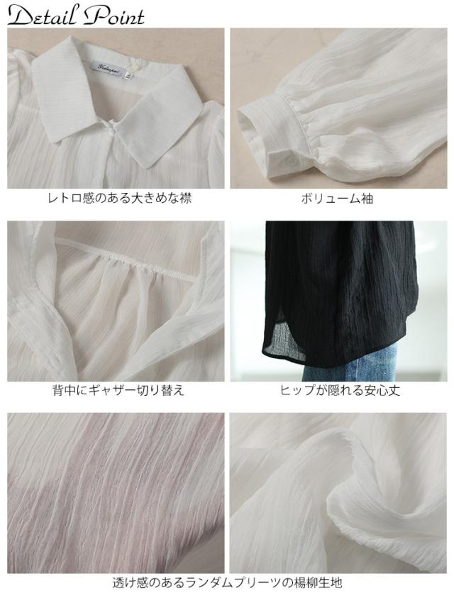 ボリュームスリーブシワ加工シアーシャツ