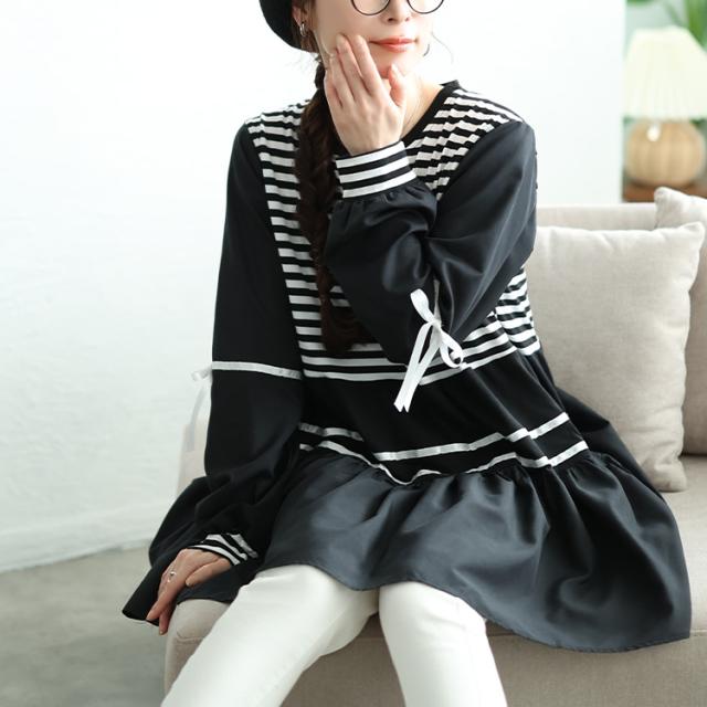 ボーダーペプラムドッキングチュニック