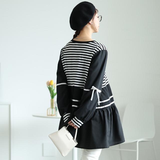 ボーダーペプラムドッキングチュニック