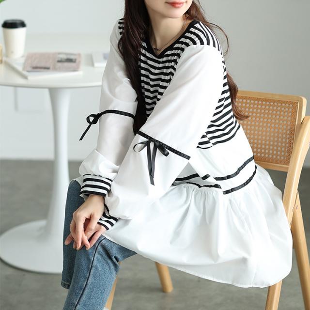 ボーダーペプラムドッキングチュニック