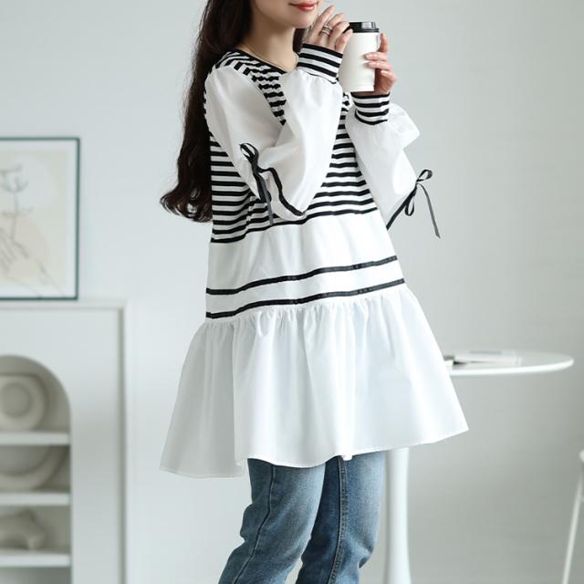 ボーダーペプラムドッキングチュニック