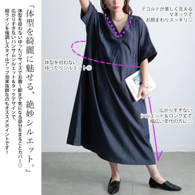 コットンシャンブレータックワンピース