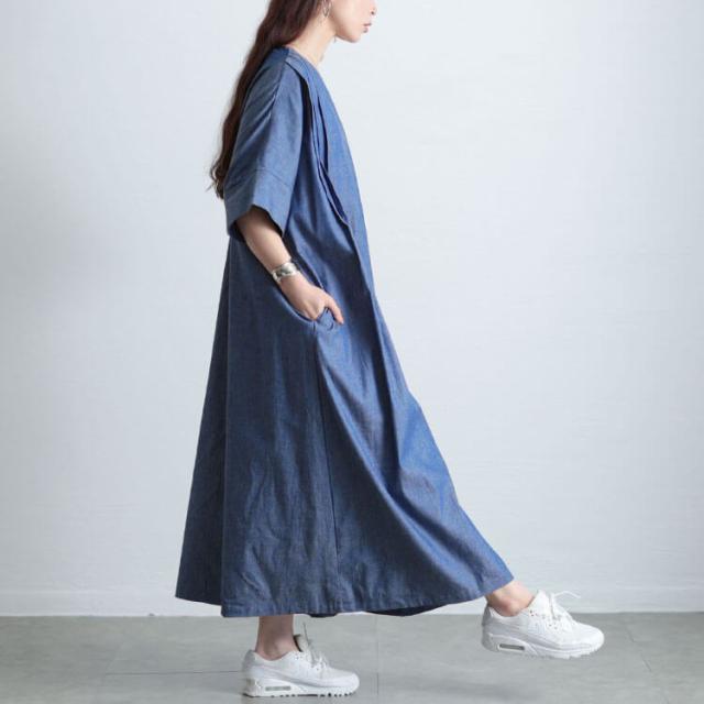 コットンシャンブレータックワンピース