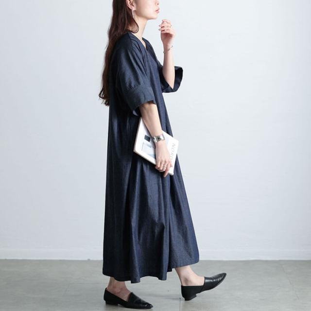 コットンシャンブレータックワンピース