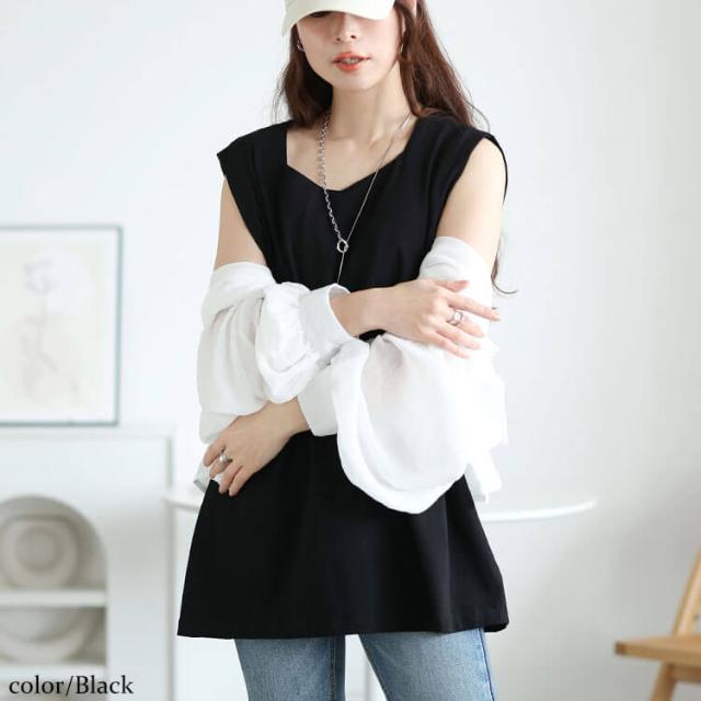 タックショルダーノースリーブチュニック
