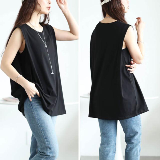 タックショルダーノースリーブチュニック