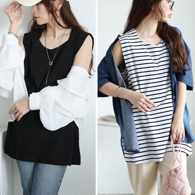 タックショルダーノースリーブチュニック