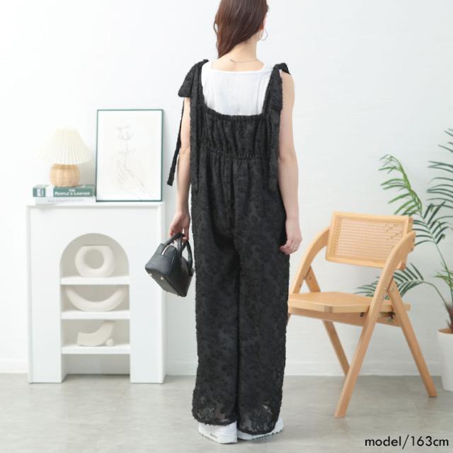 フェザージャガード肩リボンサロペットパンツ