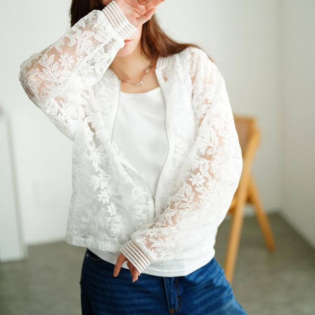 花柄レースZIPブルゾン