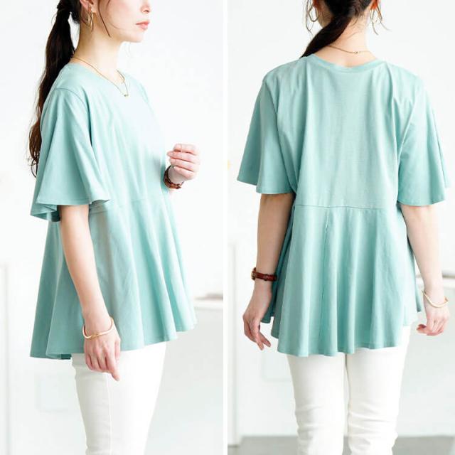 フレアスリーブペプラムコットンカットソー