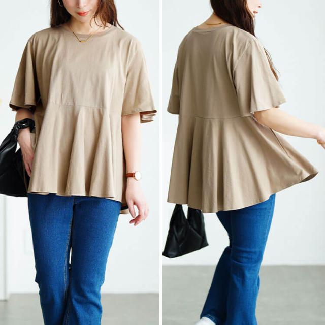 フレアスリーブペプラムコットンカットソー