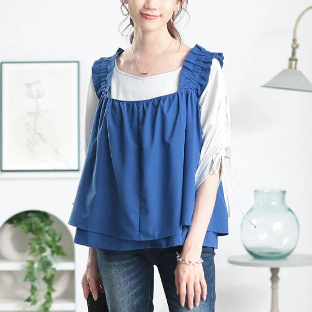 接触冷感＆UVカットフリル肩紐フレアキャミソール