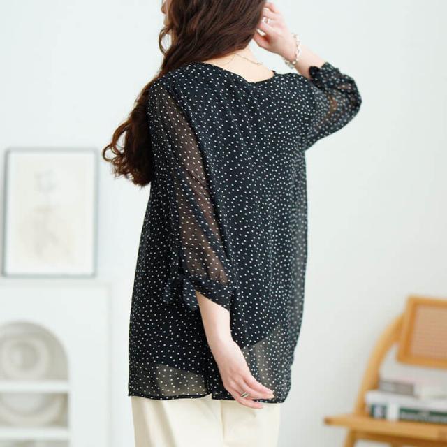 ドットシフォンタックブラウス