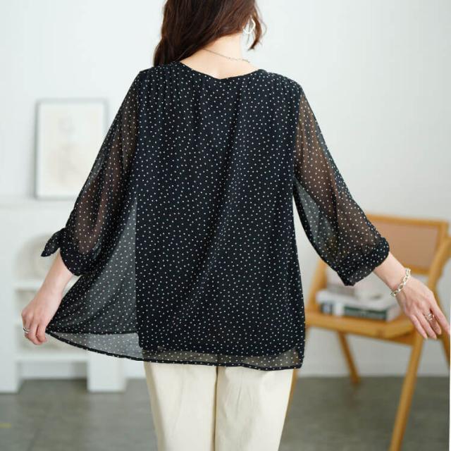 ドットシフォンタックブラウス