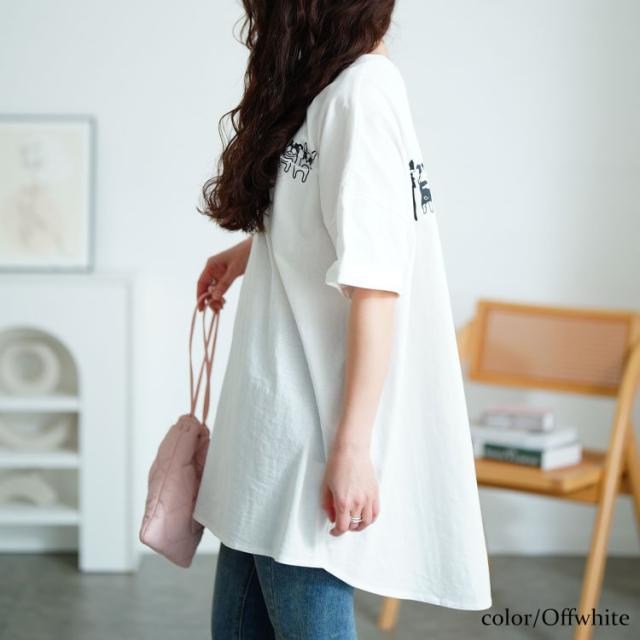 ドッグプリントコットンチュニックTシャツ