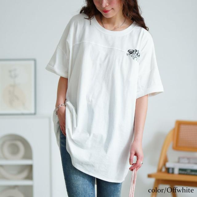 ドッグプリントコットンチュニックTシャツ