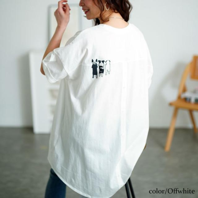 ドッグプリントコットンチュニックTシャツ