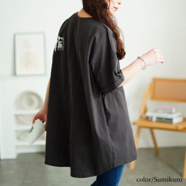 ドッグプリントコットンチュニックTシャツ