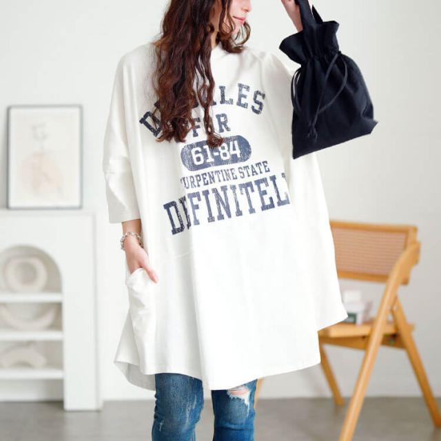 ロゴプリントコットンチュニックTシャツ