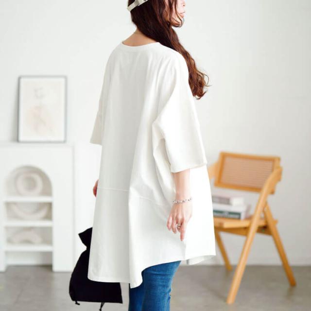 ロゴプリントコットンチュニックTシャツ