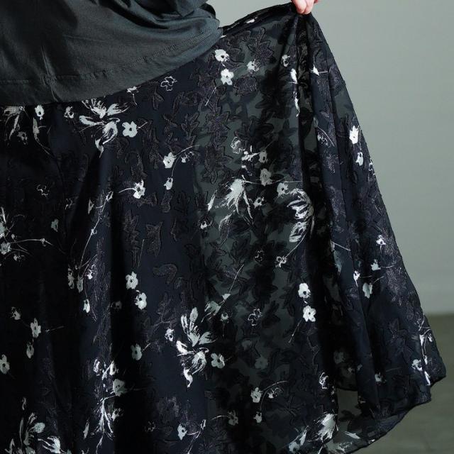 花柄シフォンジャガードフレアスカート