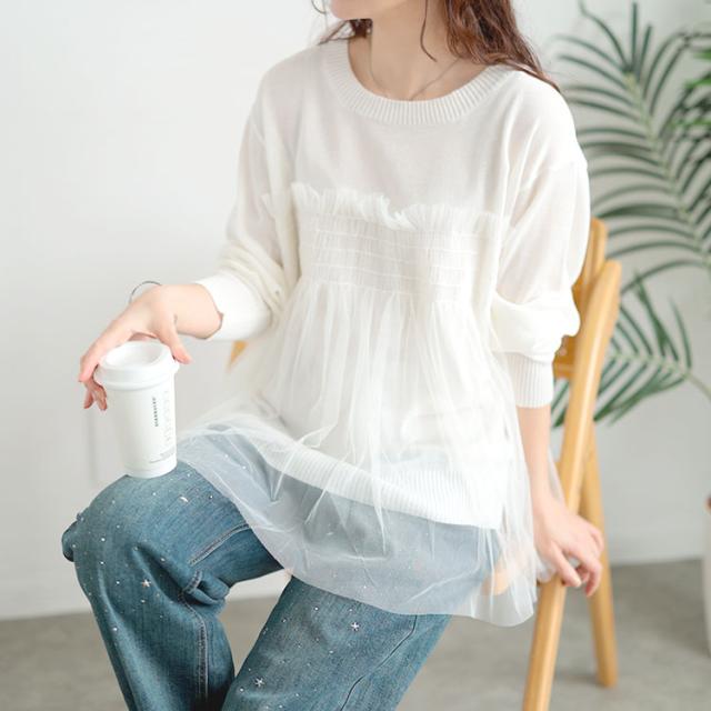 ビスチェ風チュールドッキングサマーニット