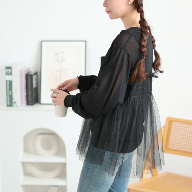 ビスチェ風チュールドッキングサマーニット