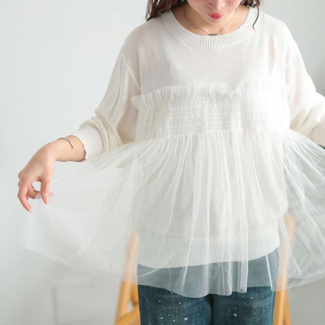 ビスチェ風チュールドッキングサマーニット