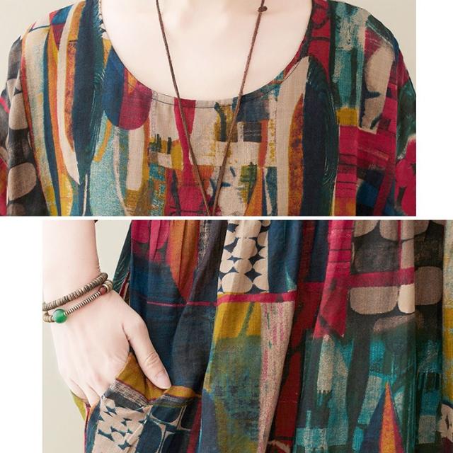 マルチカラーコットンワンピース