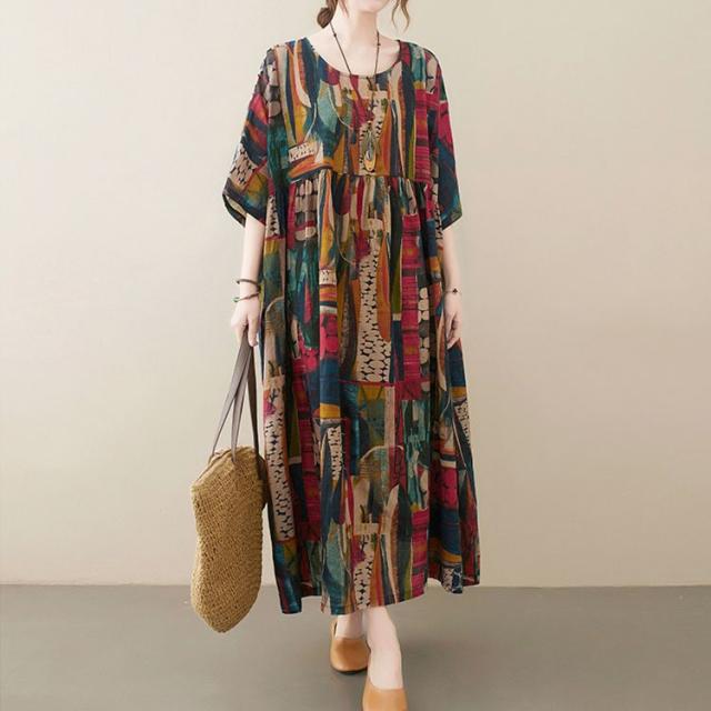 マルチカラーコットンワンピース