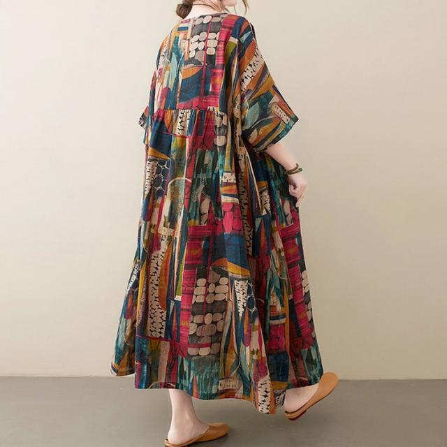 マルチカラーコットンワンピース