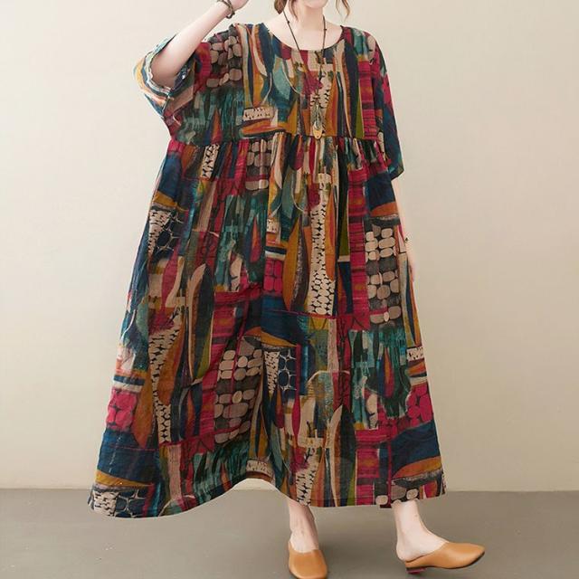 マルチカラーコットンワンピース