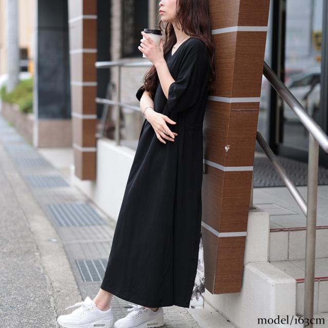 接触冷感後ろ花柄切り替えワンピース