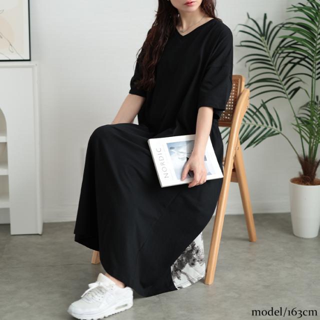 接触冷感後ろ花柄切り替えワンピース