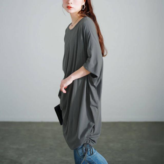 接触冷感アシンメトリー変形チュニック