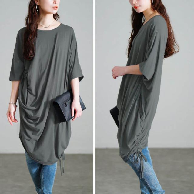 接触冷感アシンメトリー変形チュニック