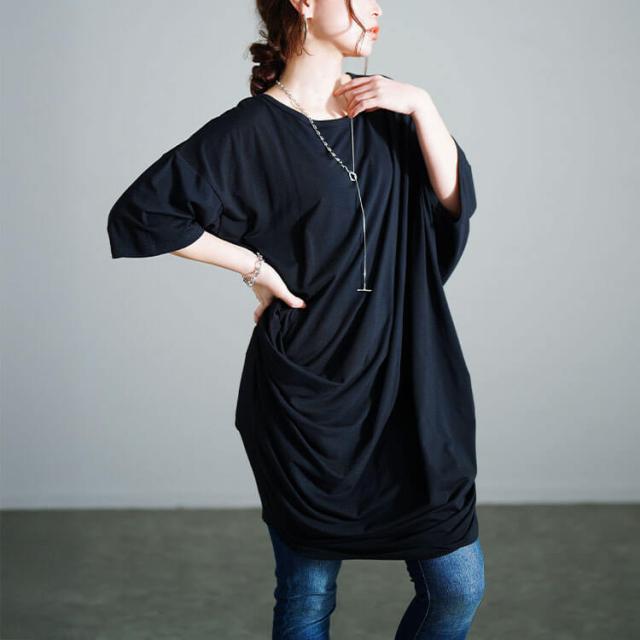 接触冷感アシンメトリー変形チュニック
