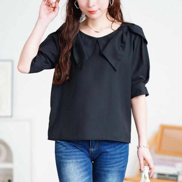 ビッグリボン襟ブラウス