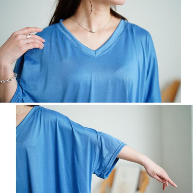 袖ワッペンVネックオーバーサイズTシャツ