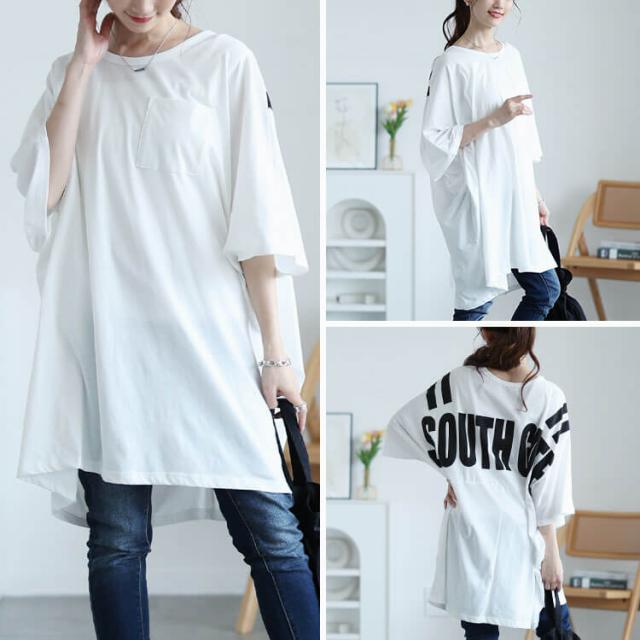 バックプリントドルマンチュニックTシャツ