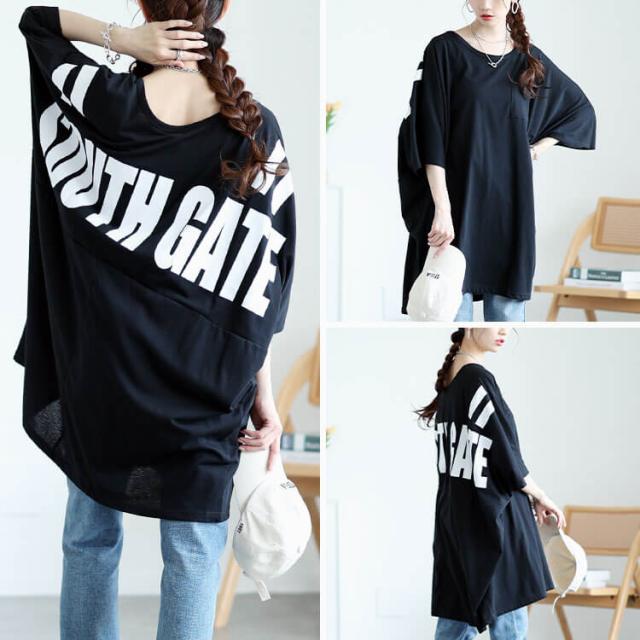 バックプリントドルマンチュニックTシャツ