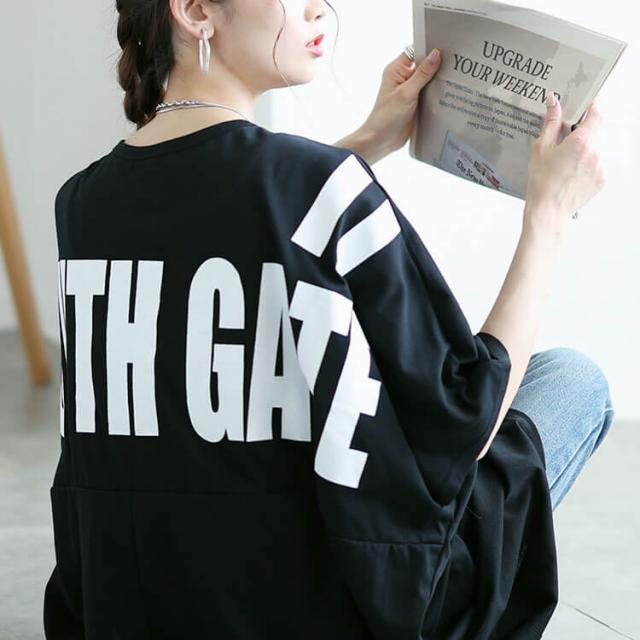 バックプリントドルマンチュニックTシャツ