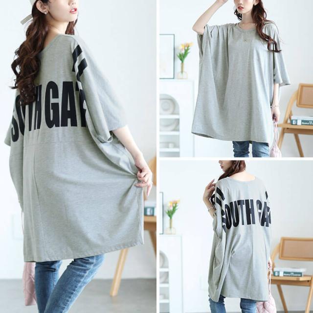バックプリントドルマンチュニックTシャツ