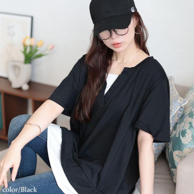 フレアスリーブフェイクレイヤードチュニック